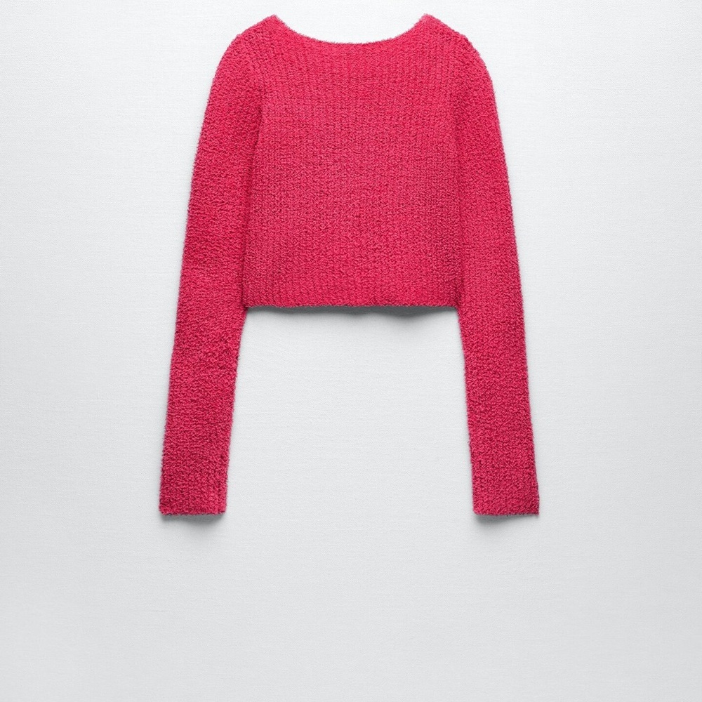 Zara Women's Fuchsia Pink Chenille Cardigan Sweater Size Small New With Tags - Picture 3 of 3